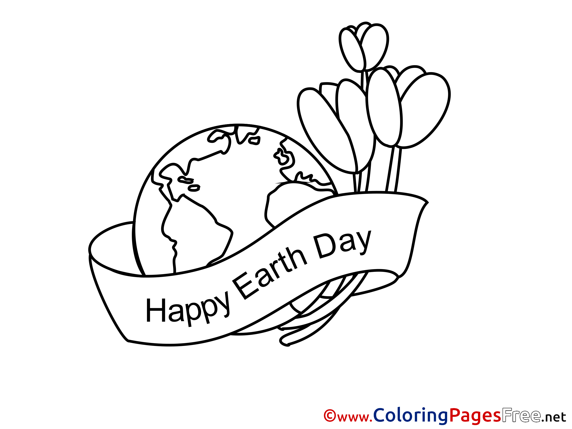 Tulips Happy Earth Day Colouring Page Printable Free