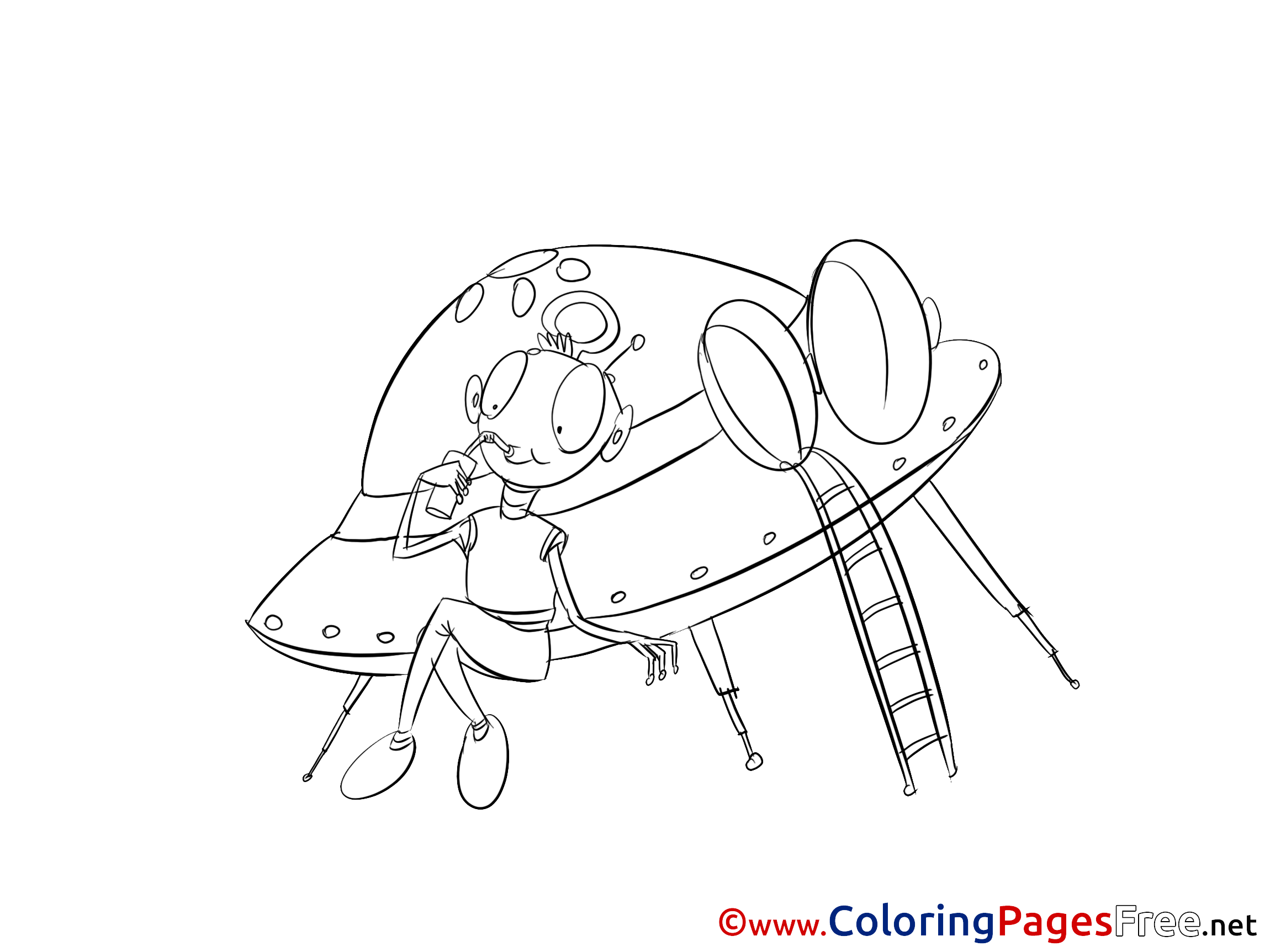 Flying Saucer Kids download Coloring Pages