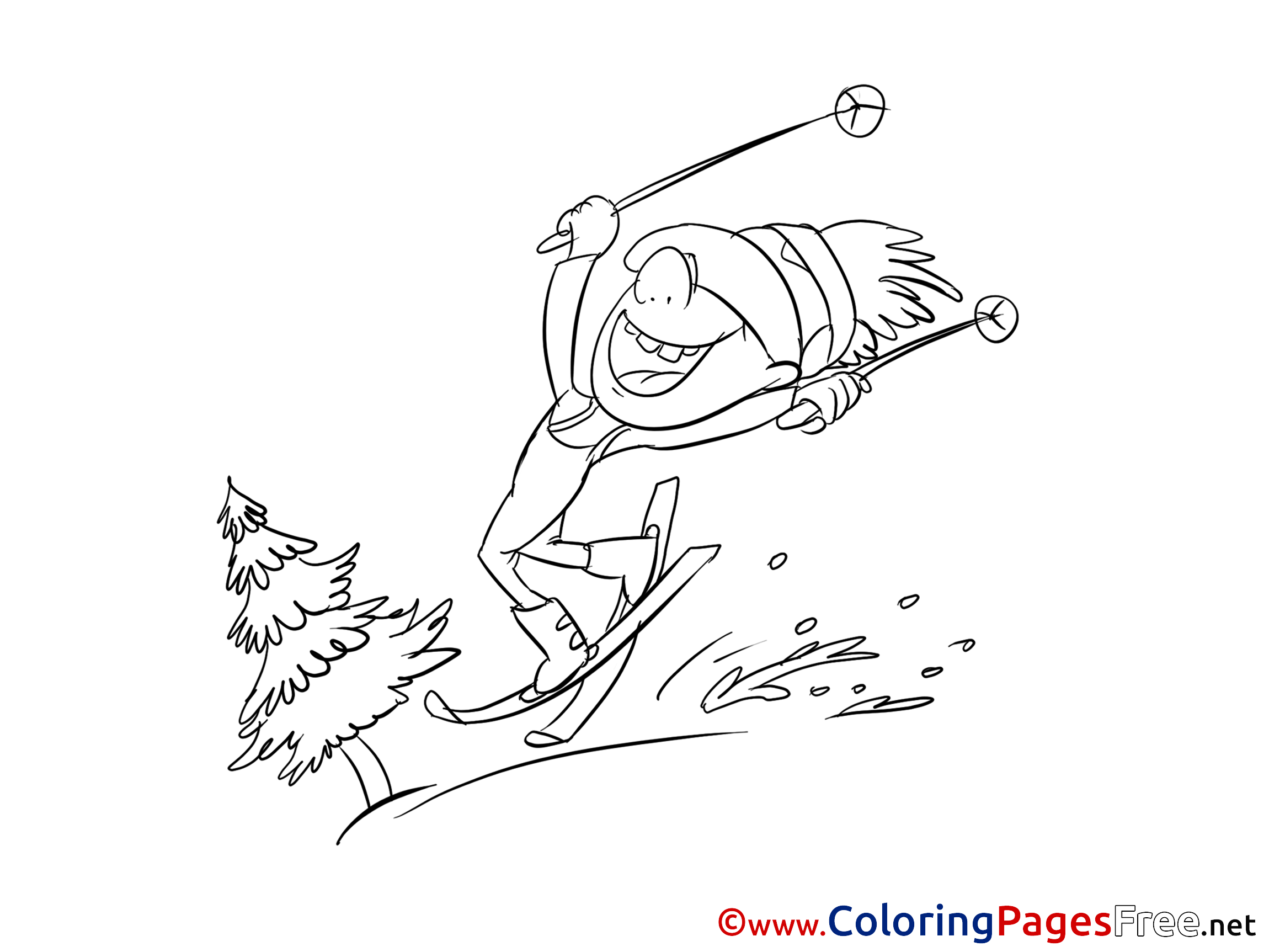 Ski for Kids printable Colouring Page