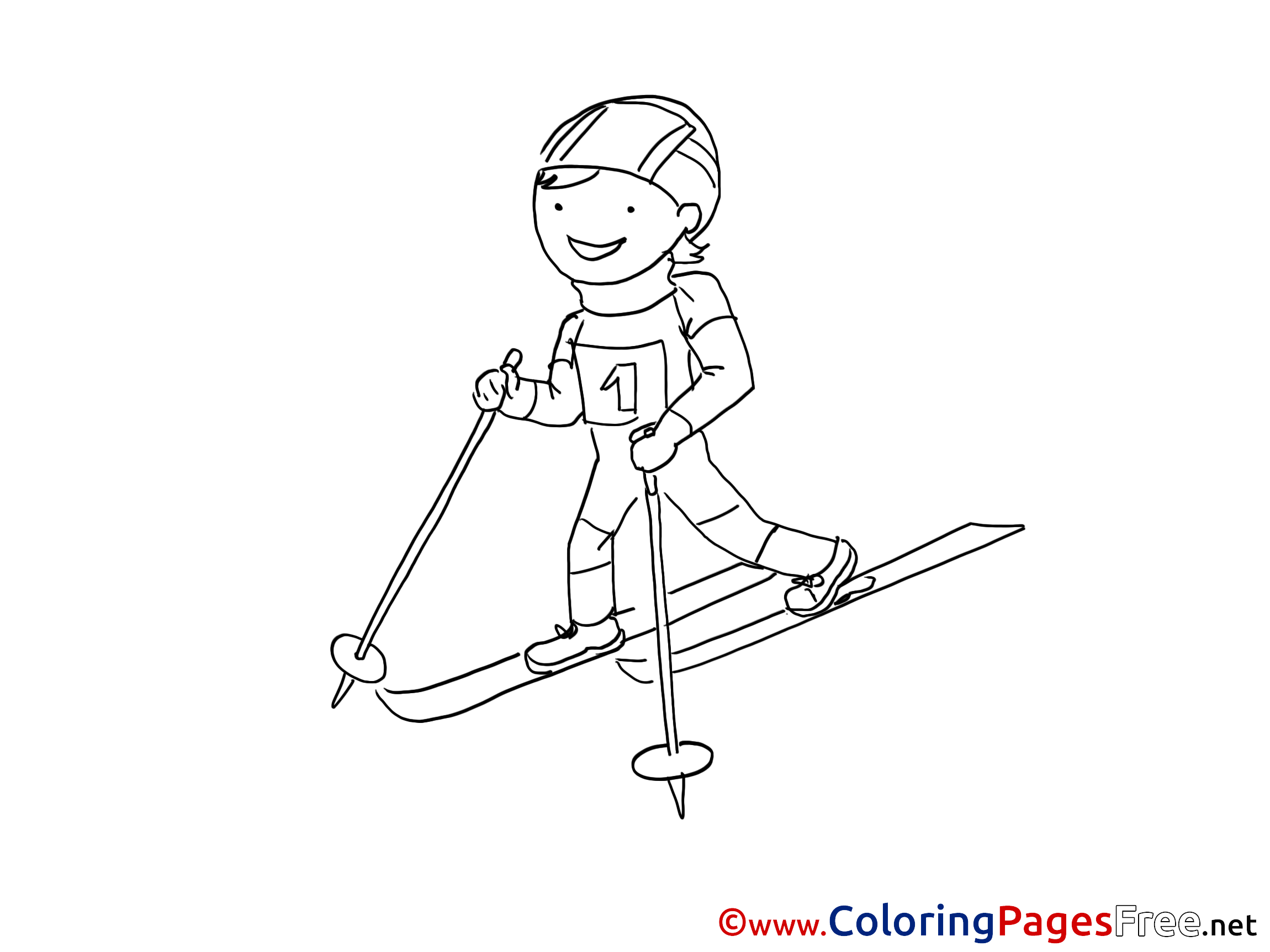 Winter Sport Ski Children Download Colouring Page
