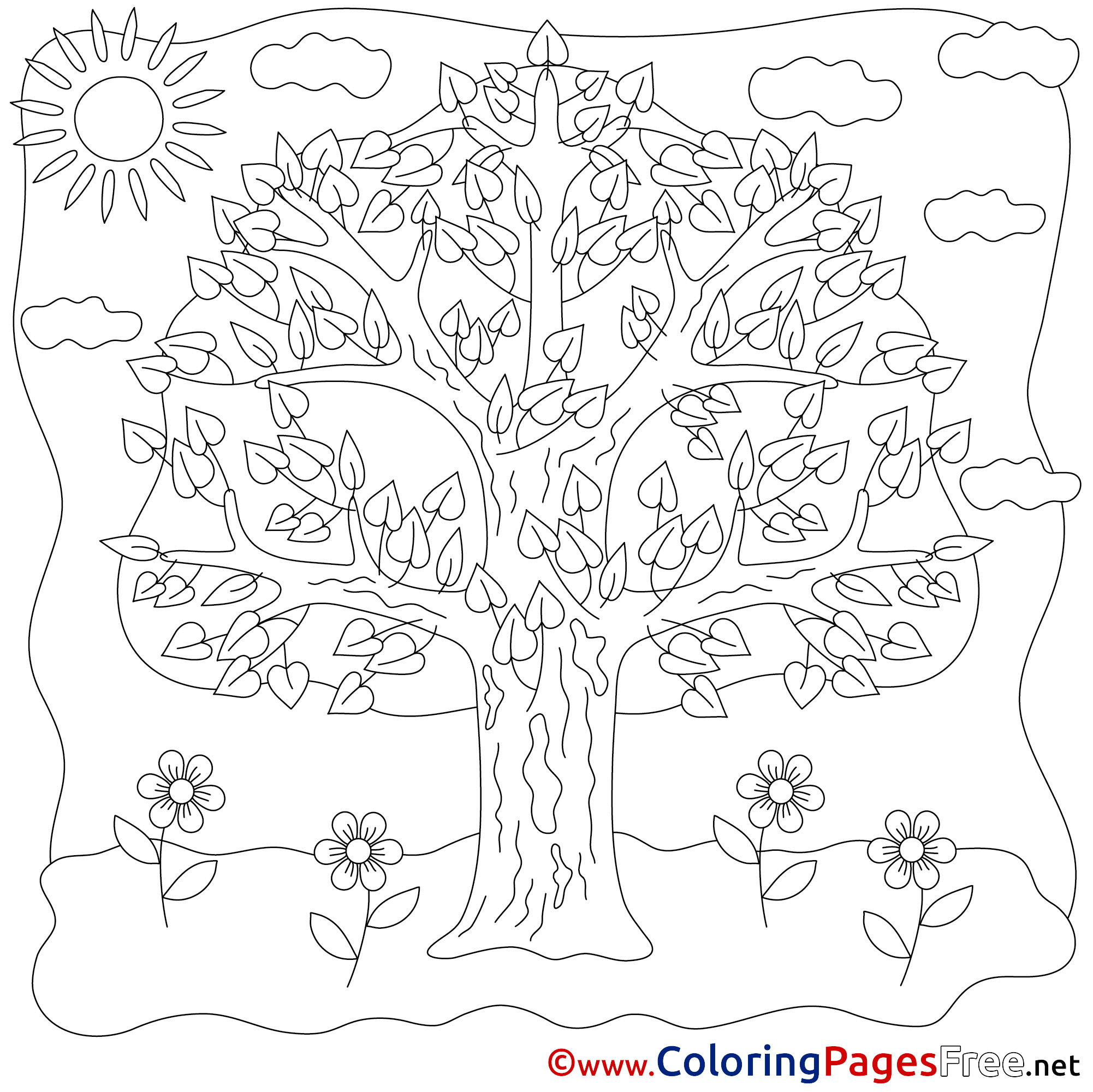 Tree Summer Coloring Pages download Flowers Tree Summer Coloring Pages download Flowers