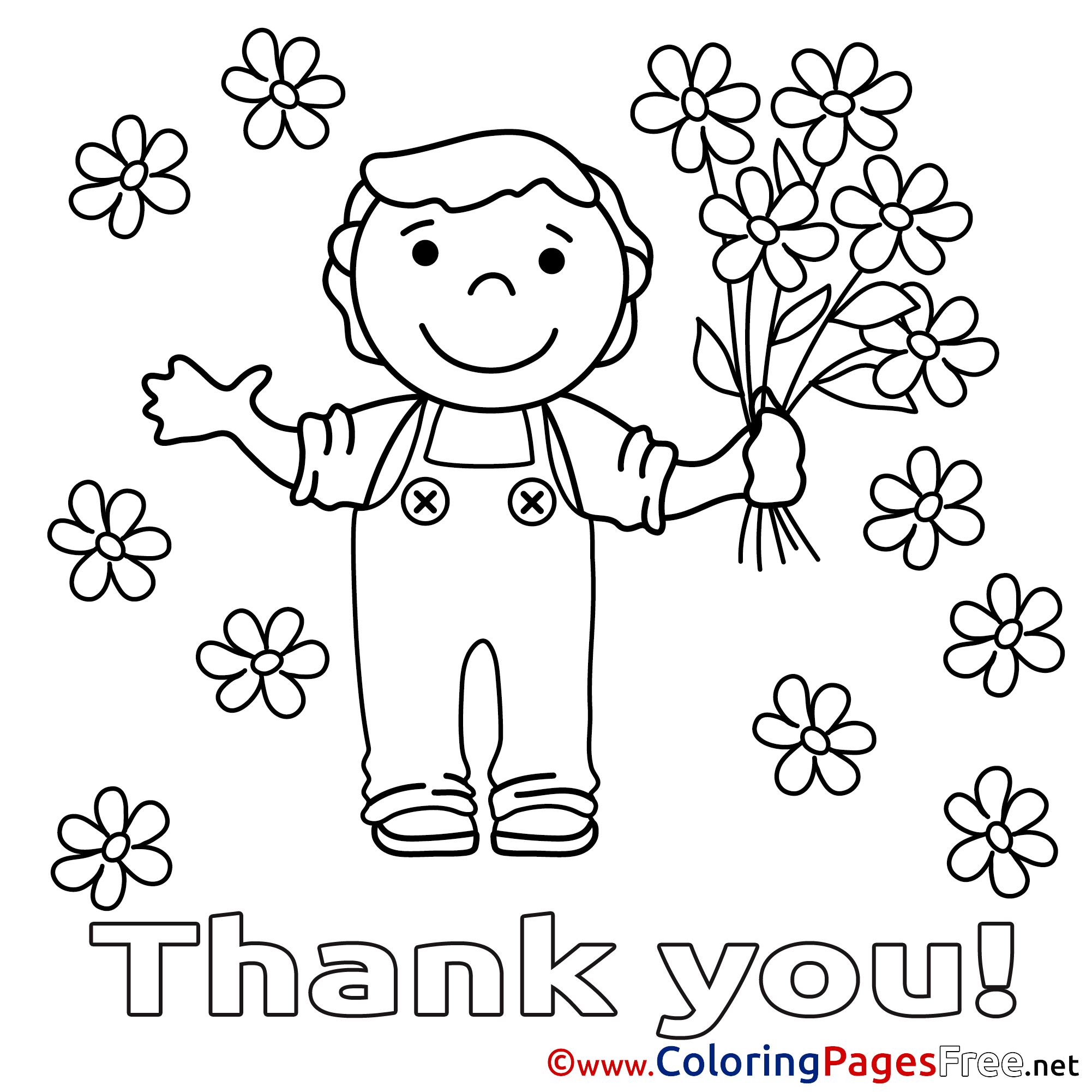 Boy Flowers printable Thank You Coloring Sheets