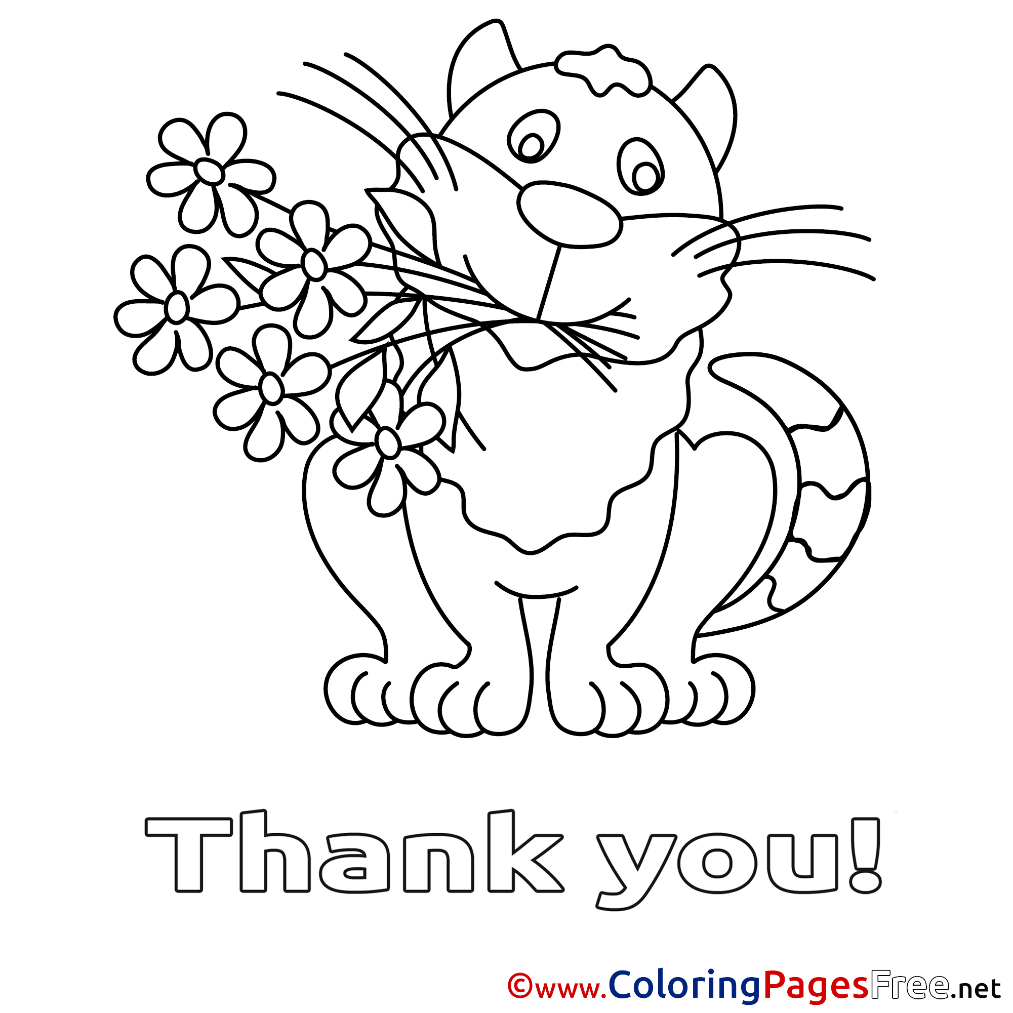 Cat Children Thank You Colouring Page