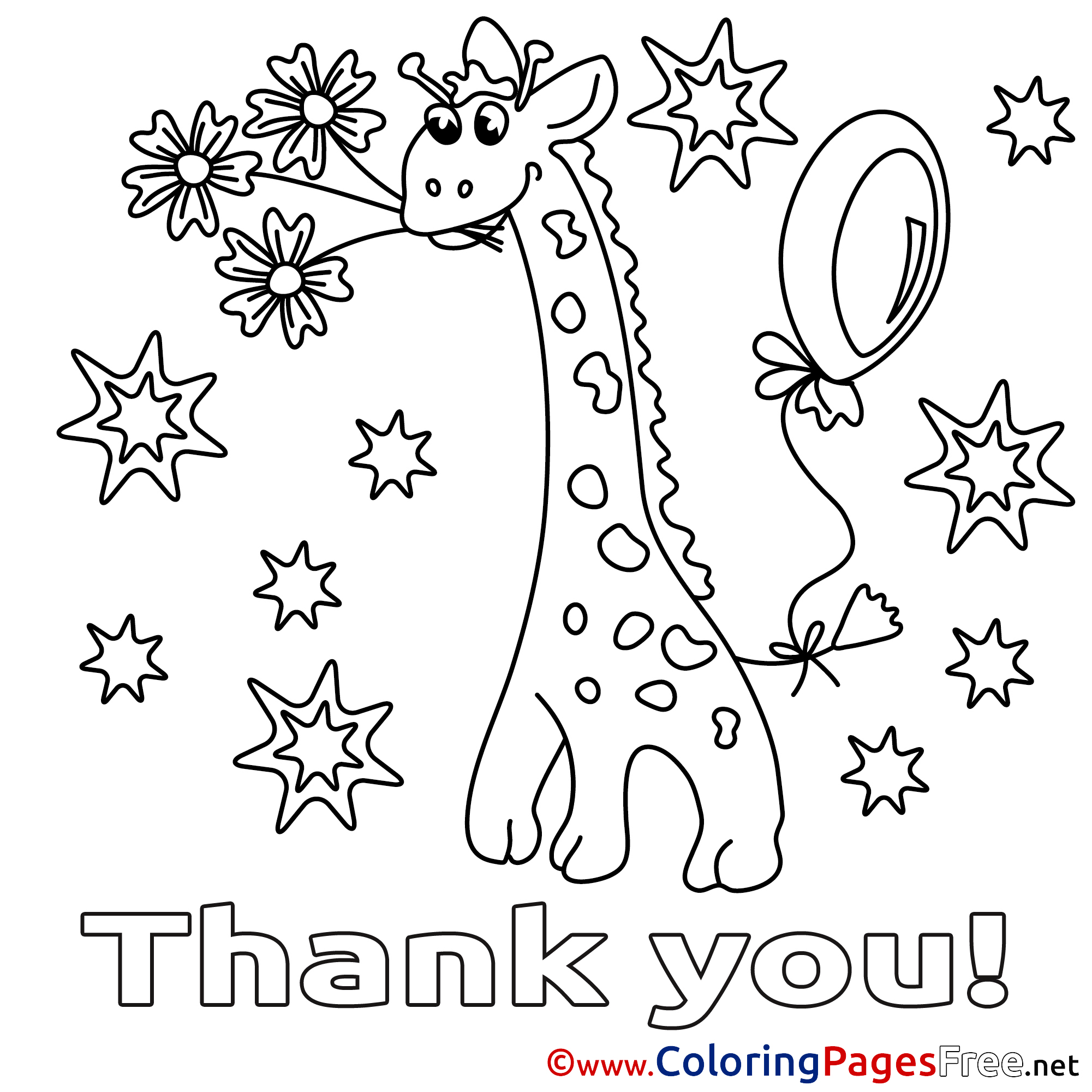 Giraffe Stars Thank You Free Coloring Pages