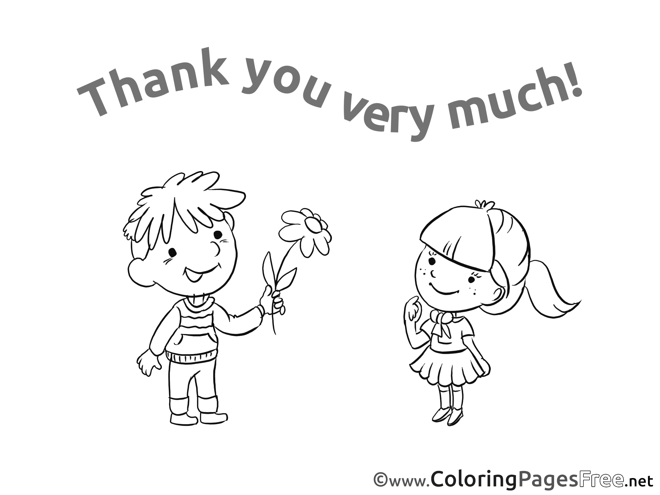 Present Flower Children Thank You Colouring Page