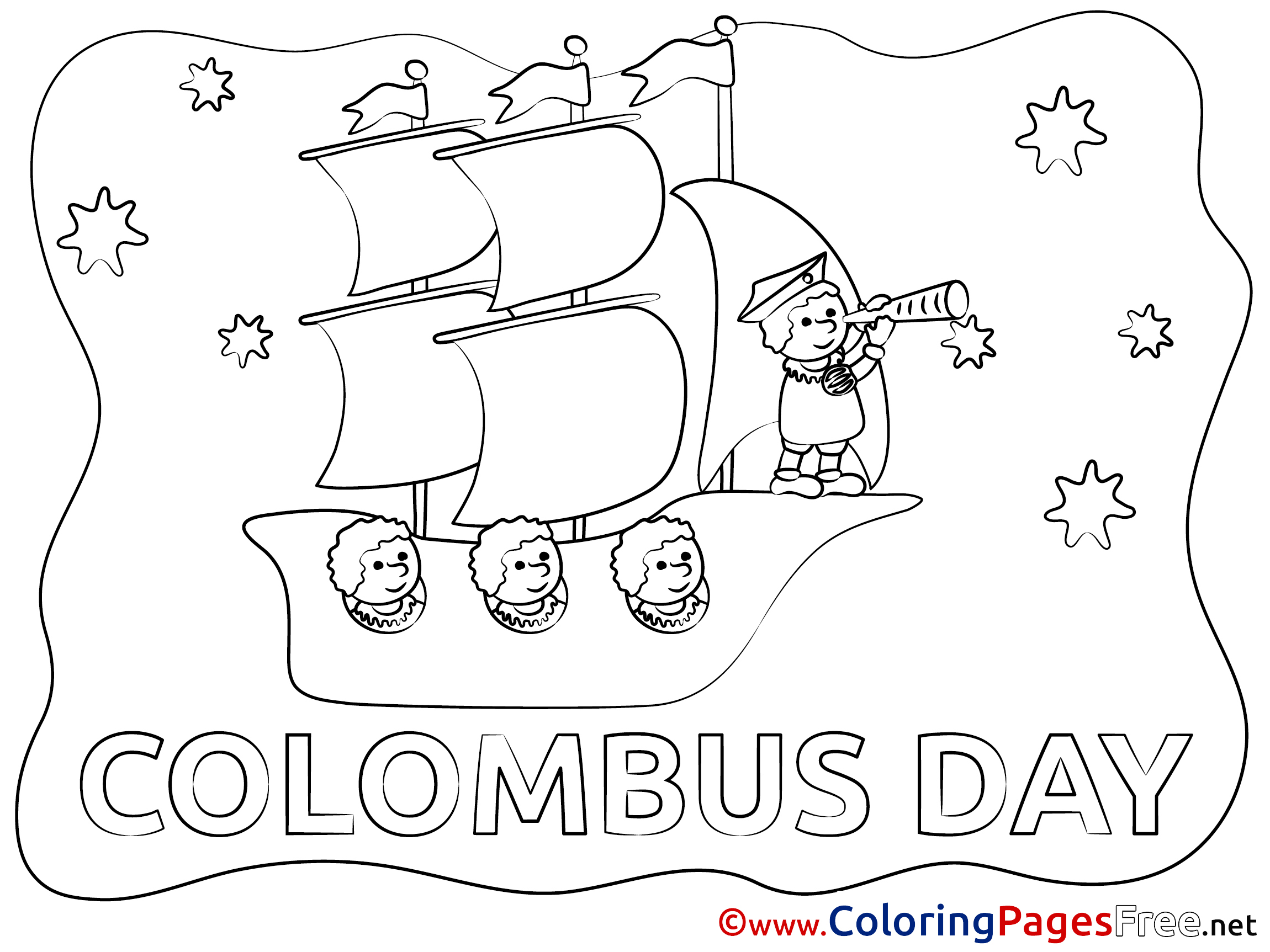 Night Ship Columbus Day For Children Free Coloring Pages