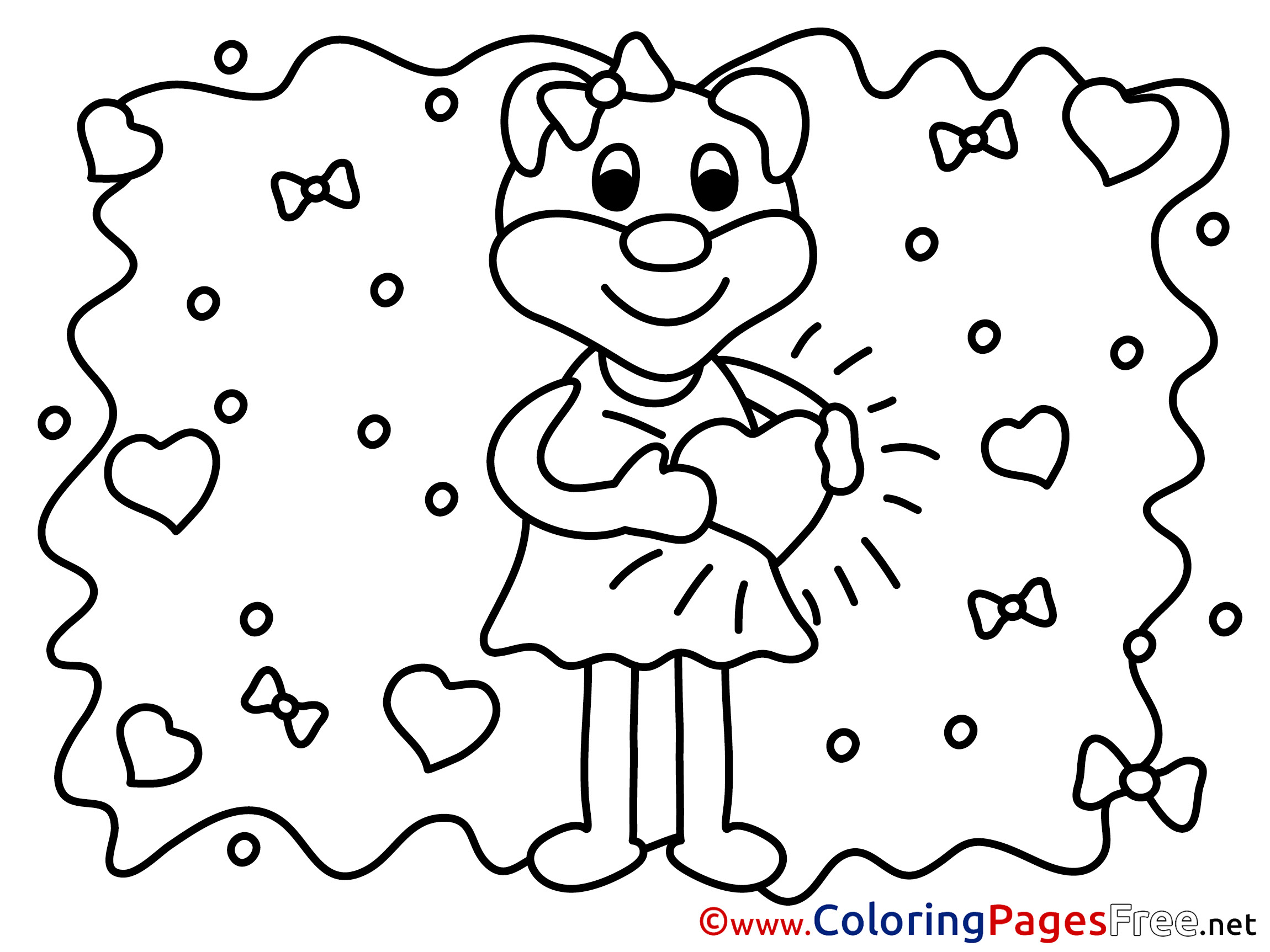 Animal Bear Kids Valentine S Day Love Coloring Page