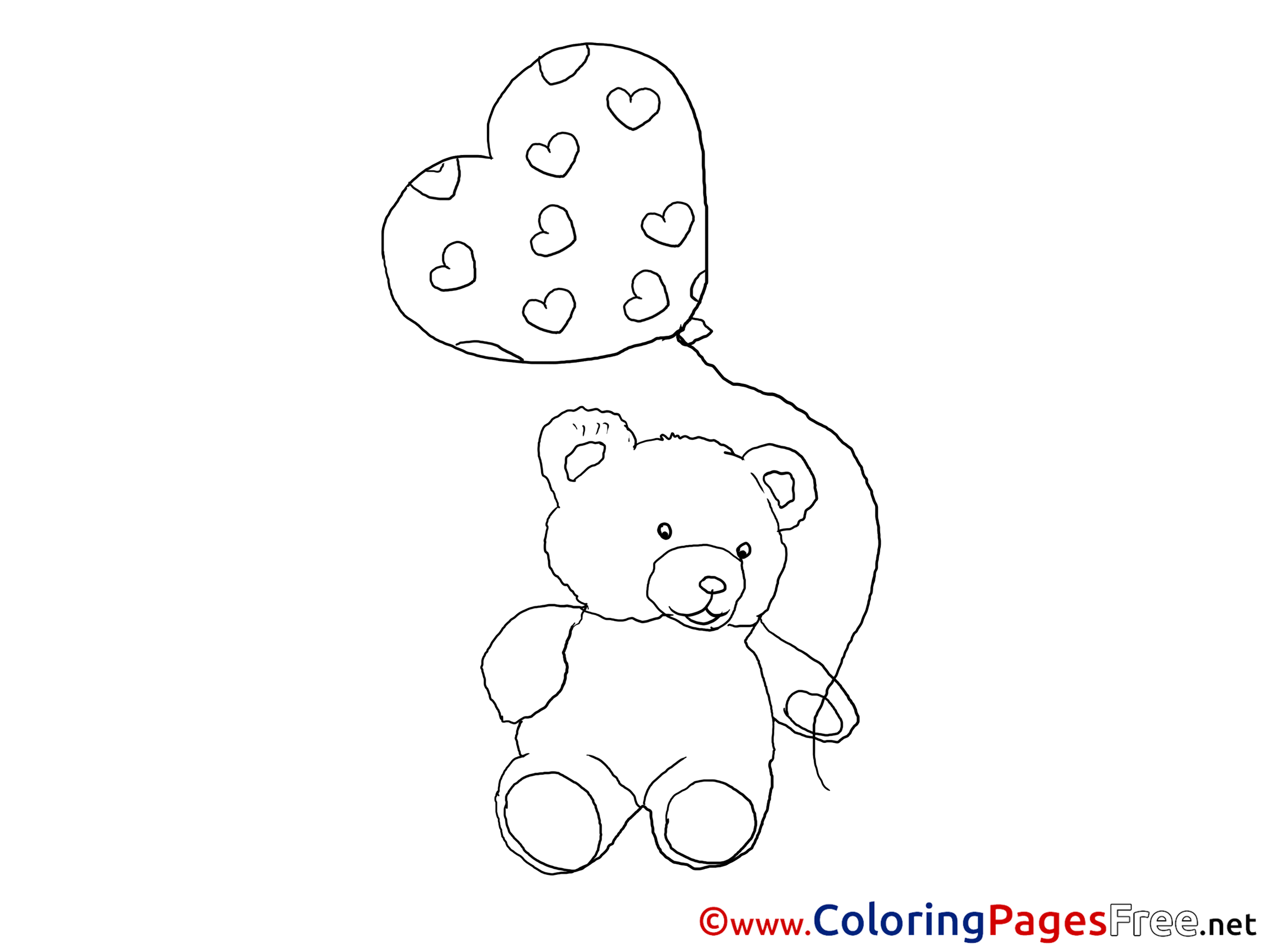 Bear Balloon Printable Coloring Pages Valentines Day