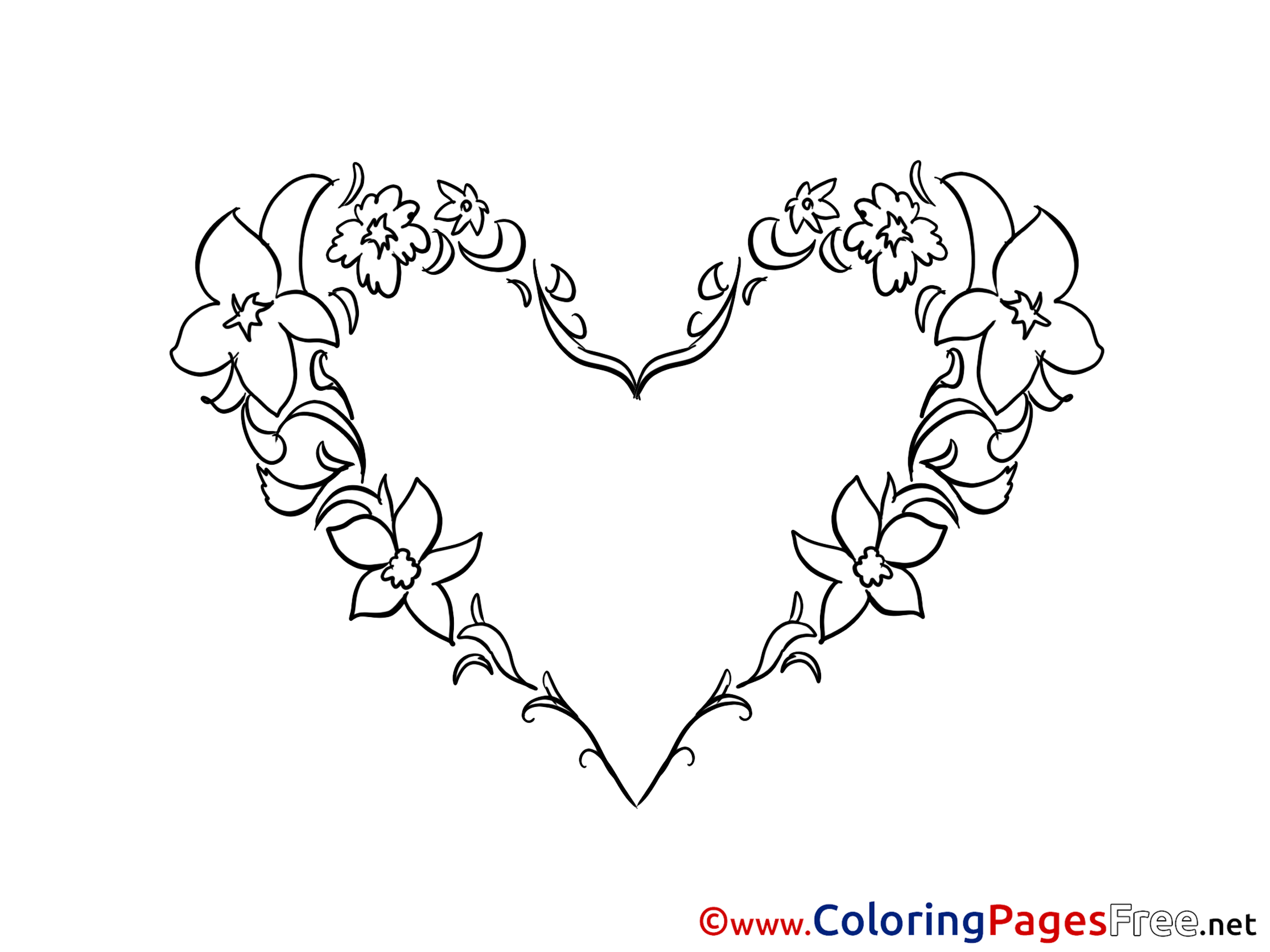 Flowers Heart printable Valentine's Day Coloring Sheets