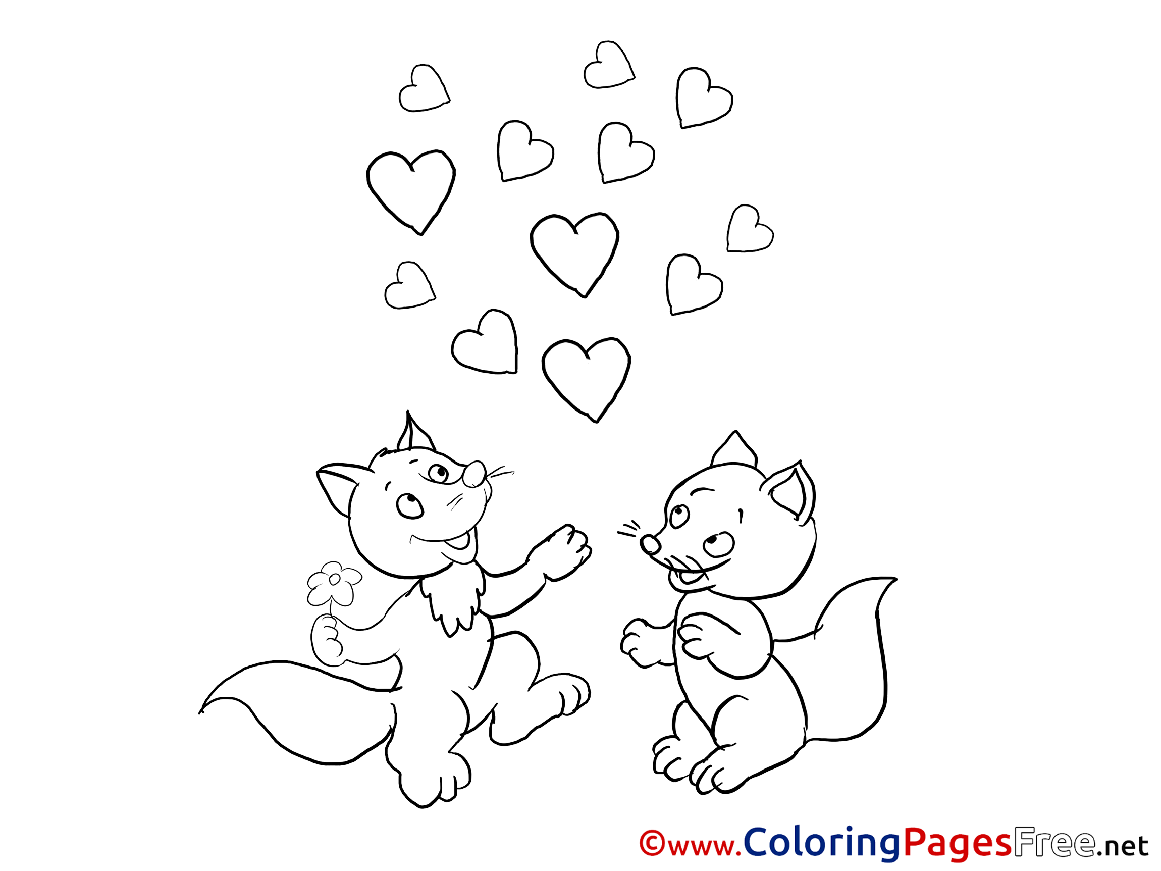 Foxes Hearts Coloring Pages Valentine S Day For Free