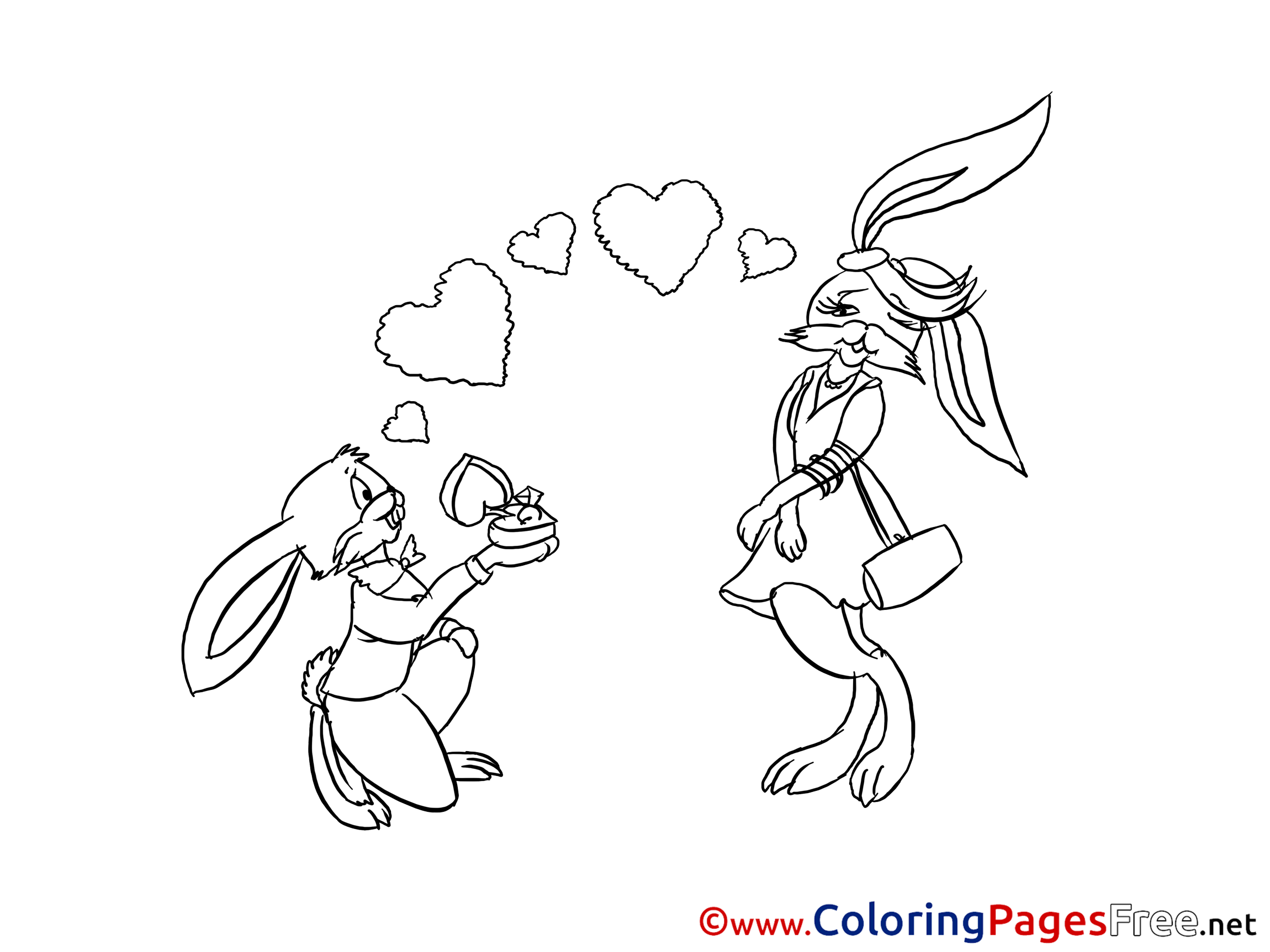 Gift Rabbits Love Valentine S Day Free Coloring Pages