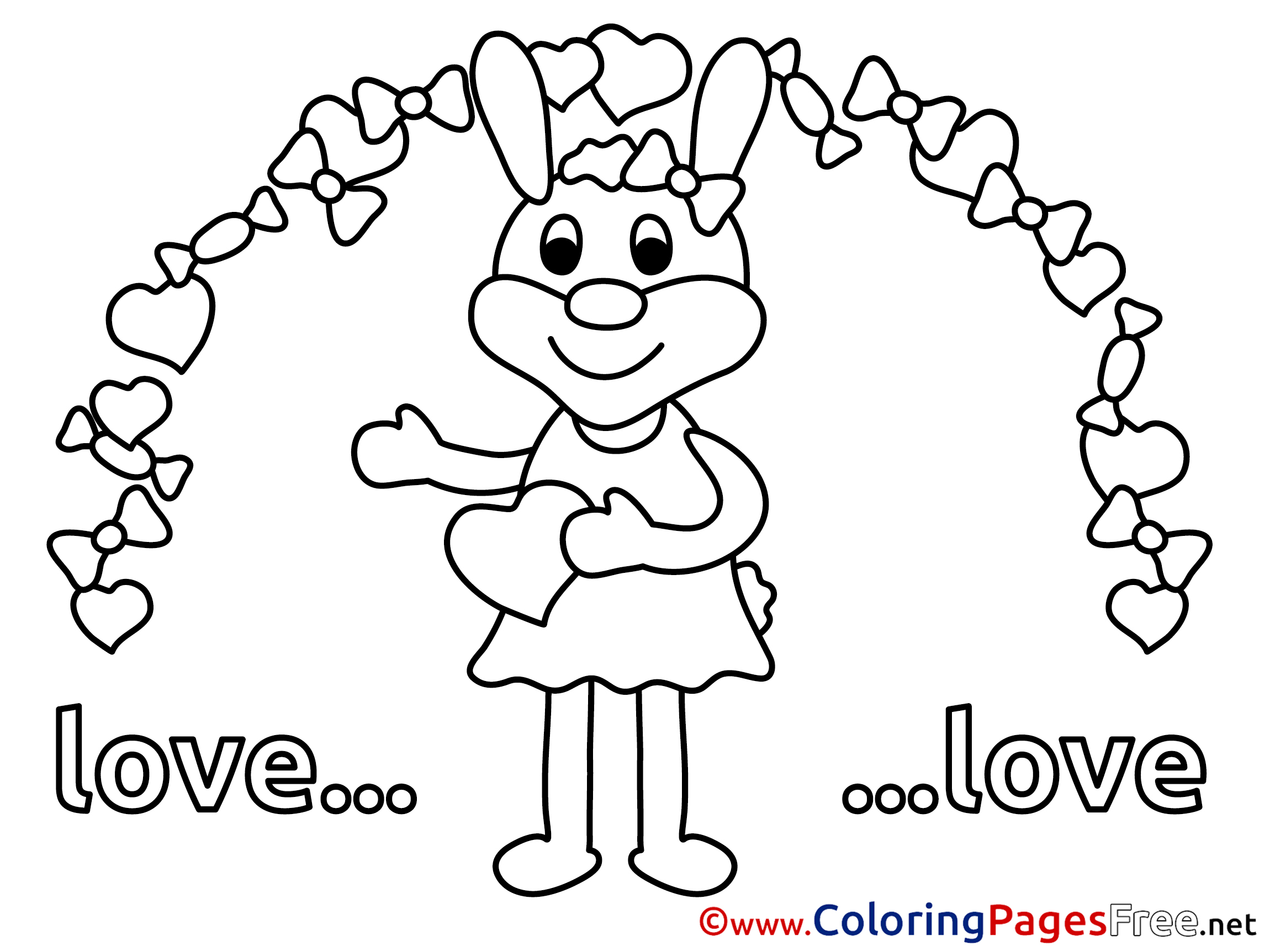 Printable Bunny Heart Valentine's Day Coloring Sheets