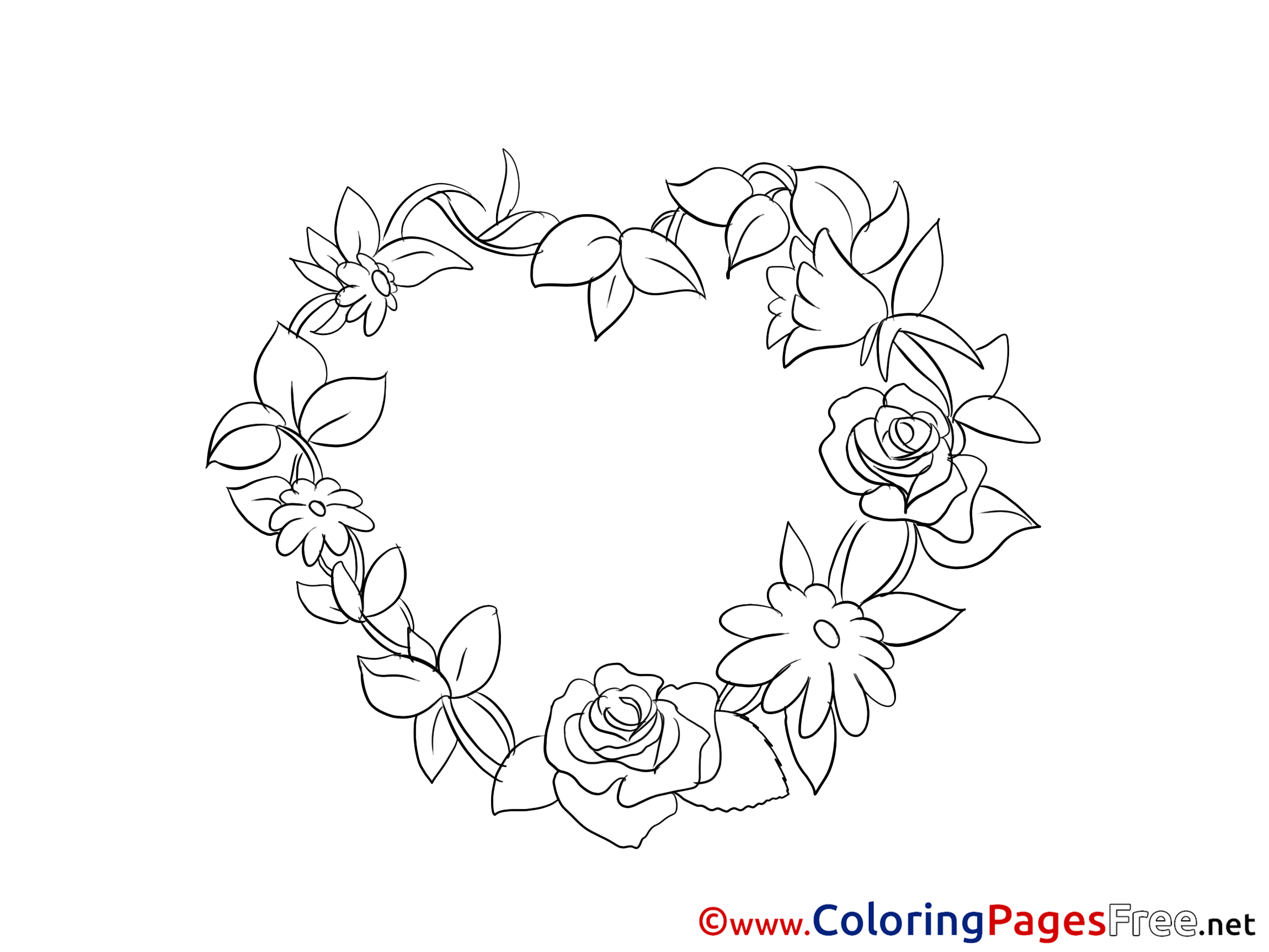 roses wreath valentine's day colouring sheet free