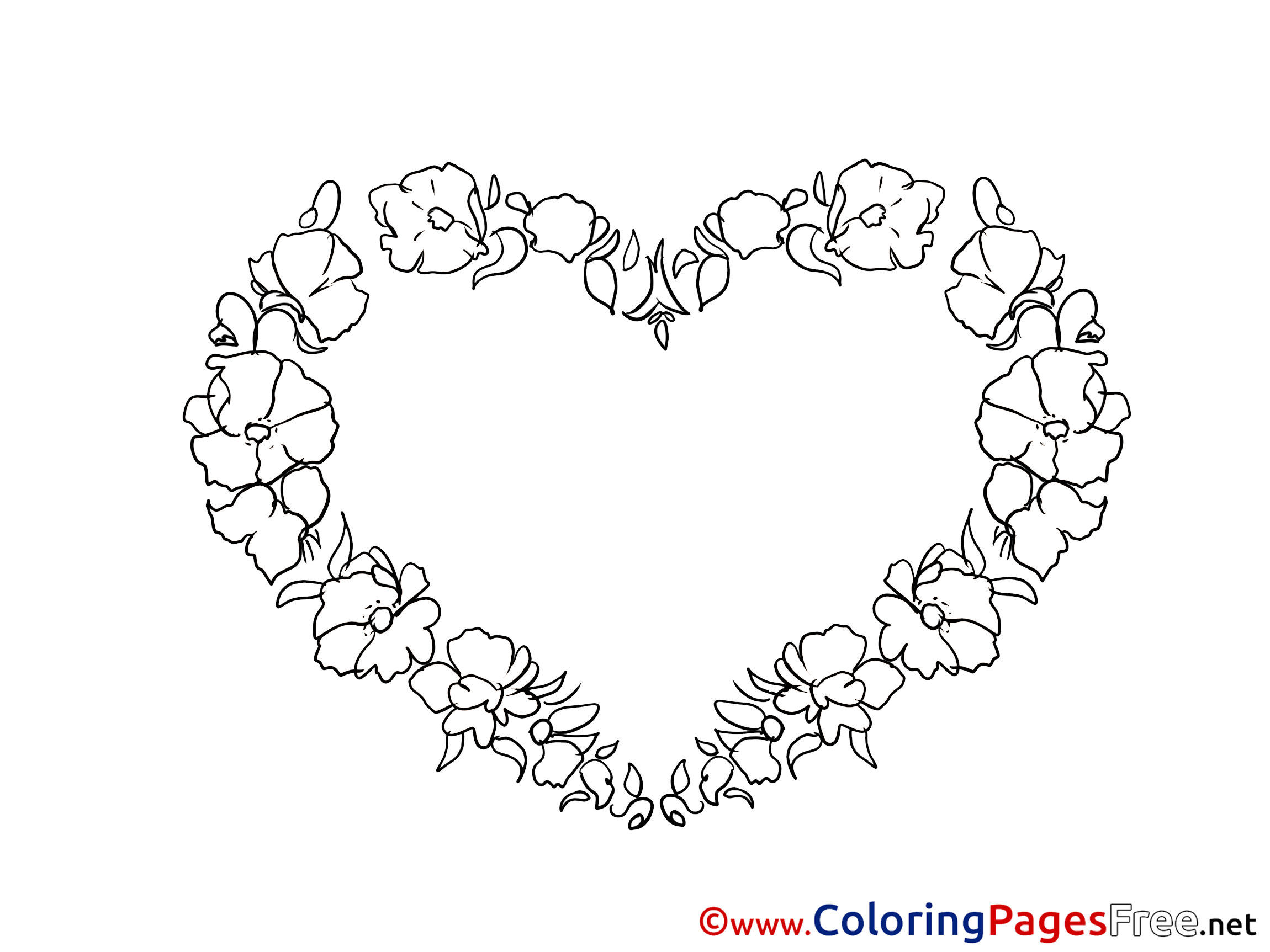 Download Wreath Flowers printable Coloring Pages Valentine's Day