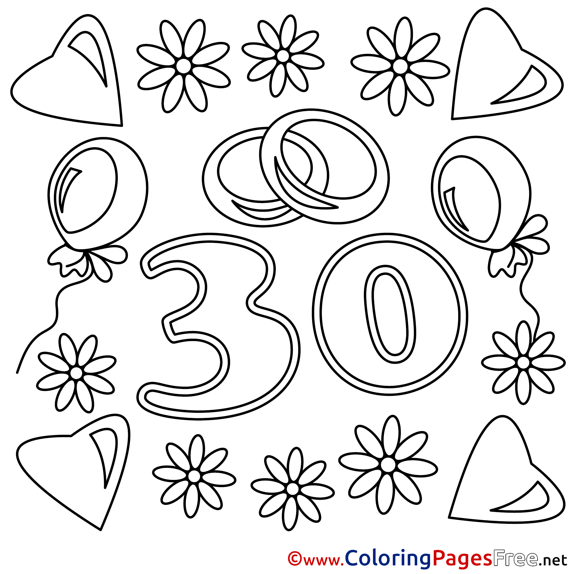 30th Colouring 30 Years Wedding download Coloring Pages