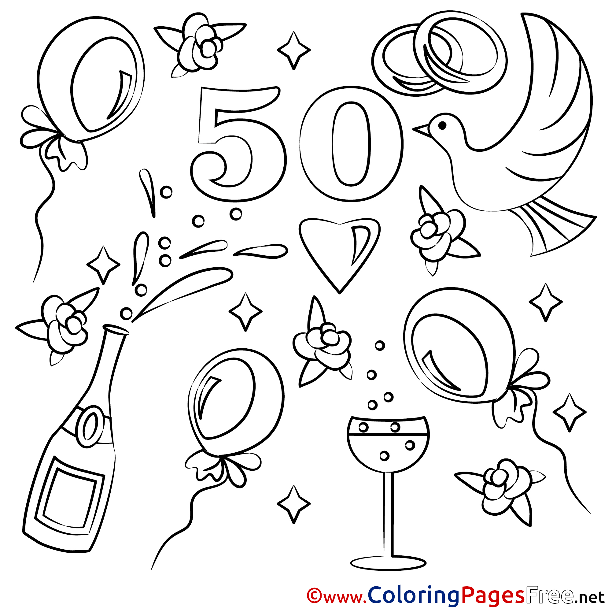 50 Years Wedding Free Coloring Pages For Children