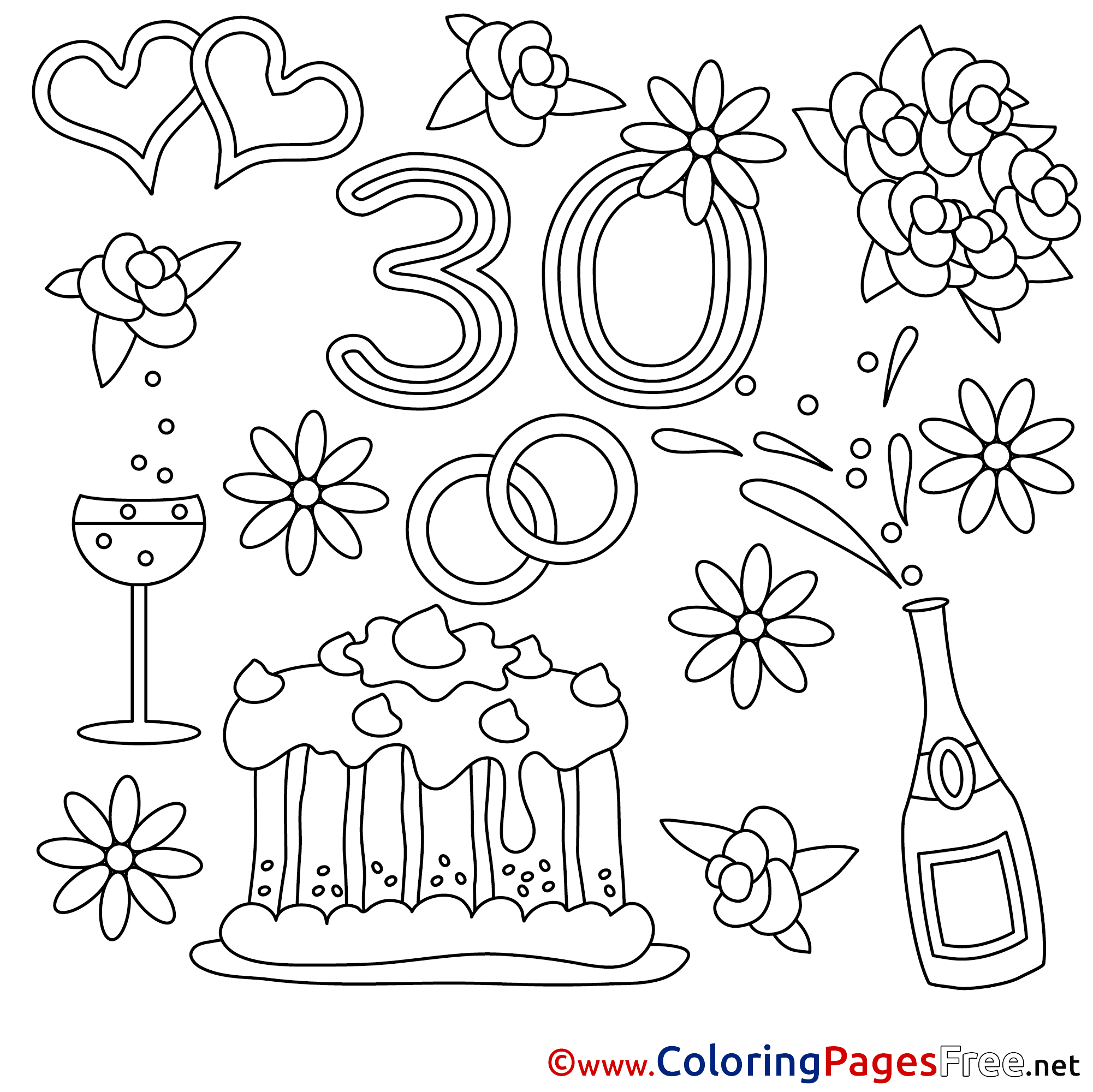 Anniversary 30 Years Wedding Coloring Pages For Free