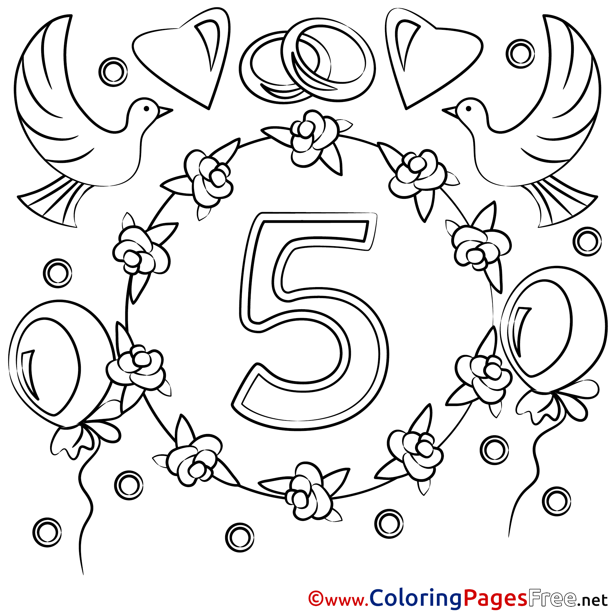Roses 5 Years Anniversary Download Coloring Pages