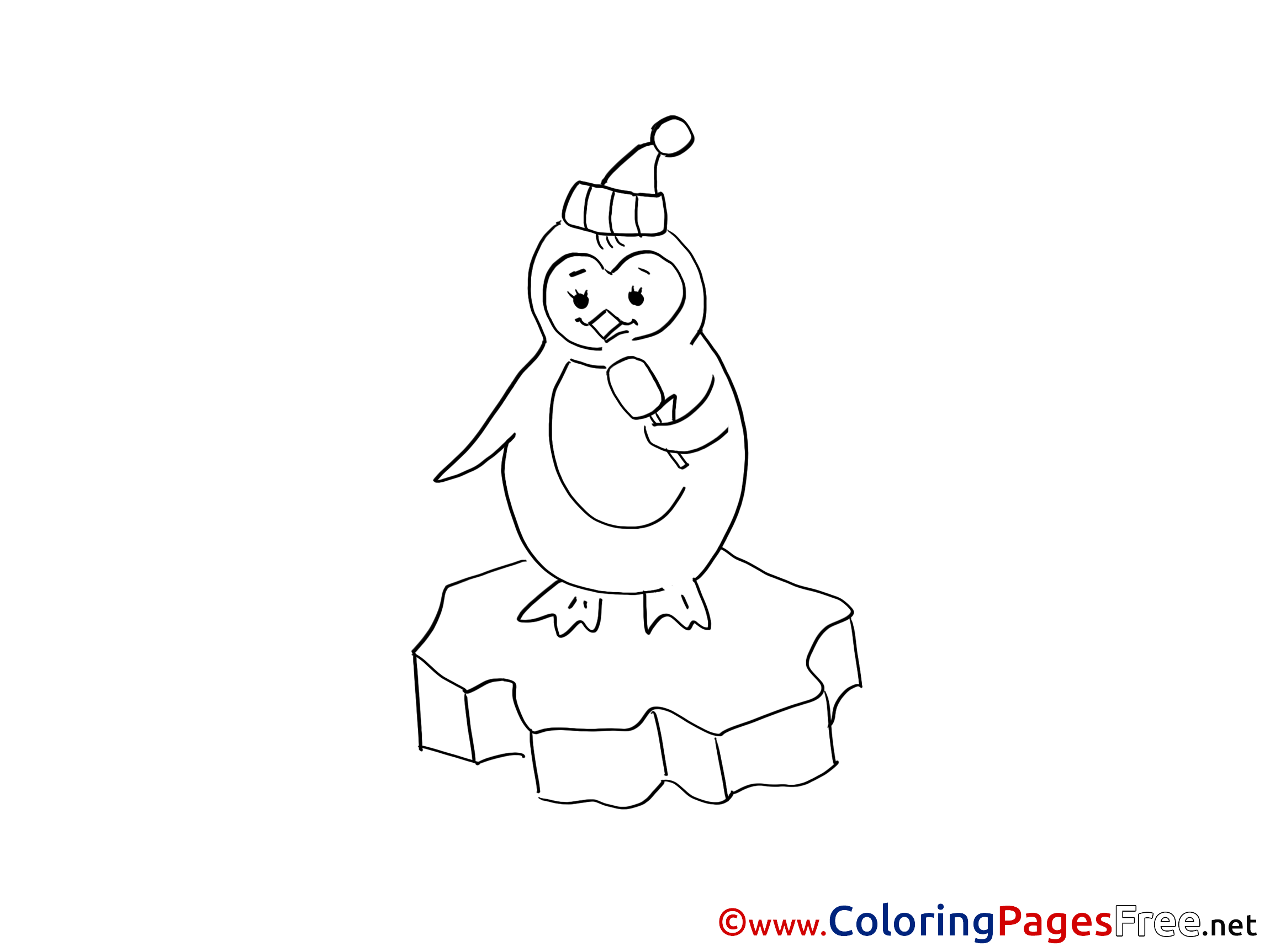 Penguin Winter Colouring Page free