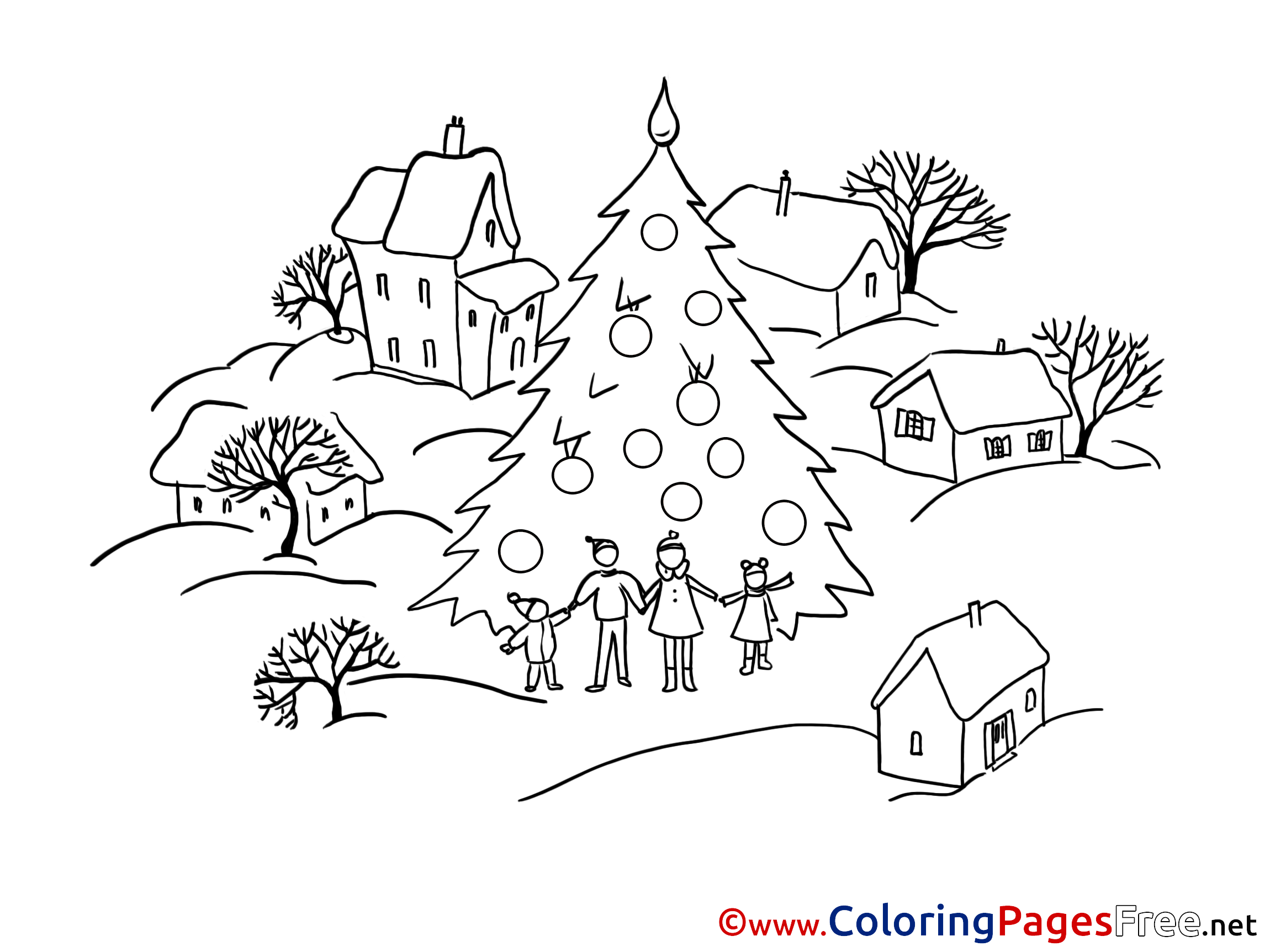 Village Winter Free Coloring Sheets