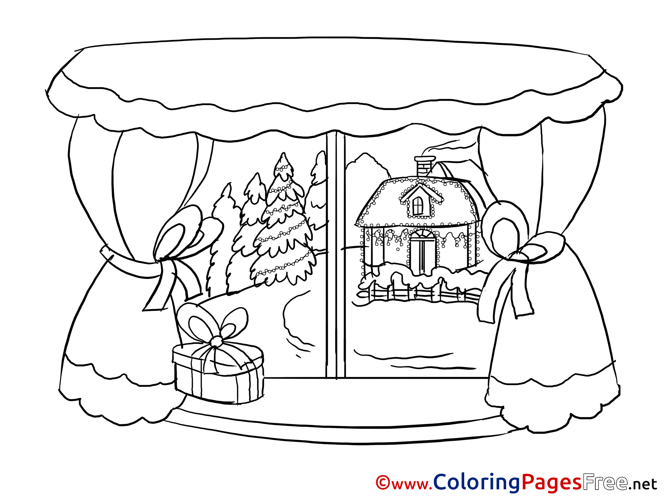 Window Winter Printable Coloring Pages