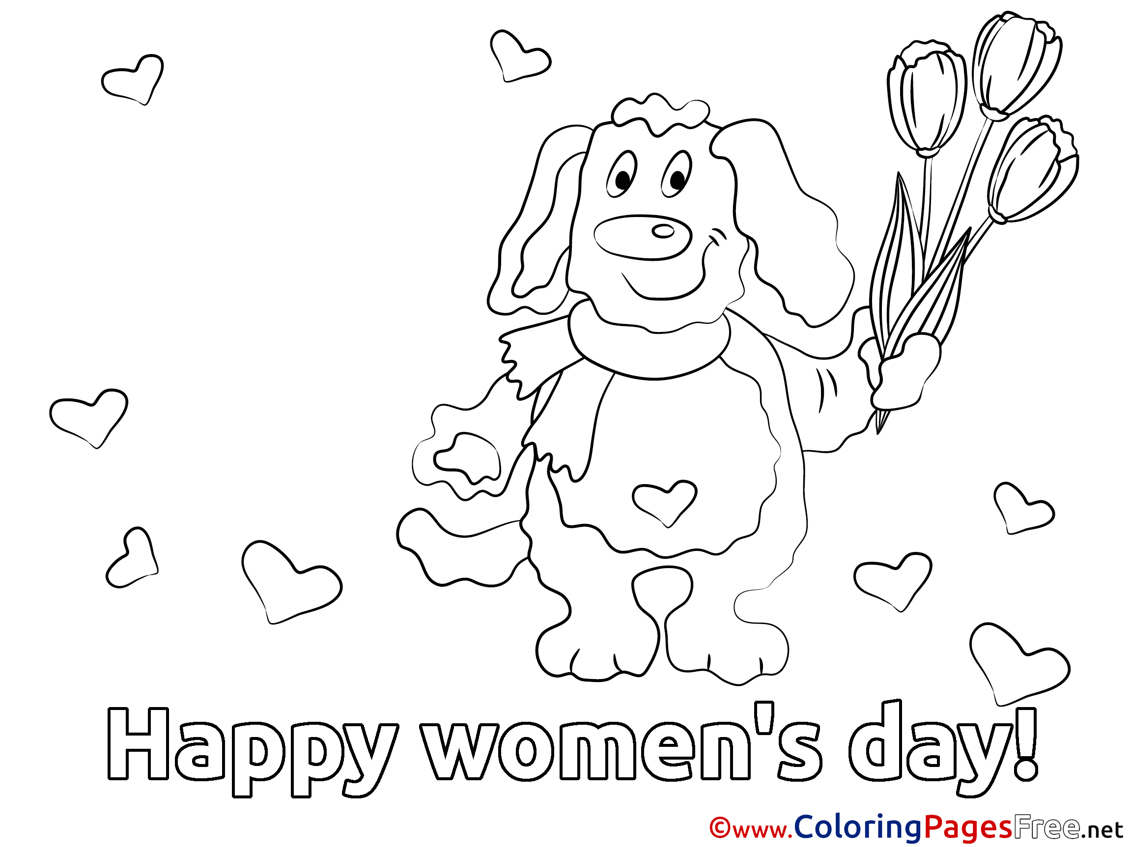 Dog Tulips Women S Day Coloring Pages Free