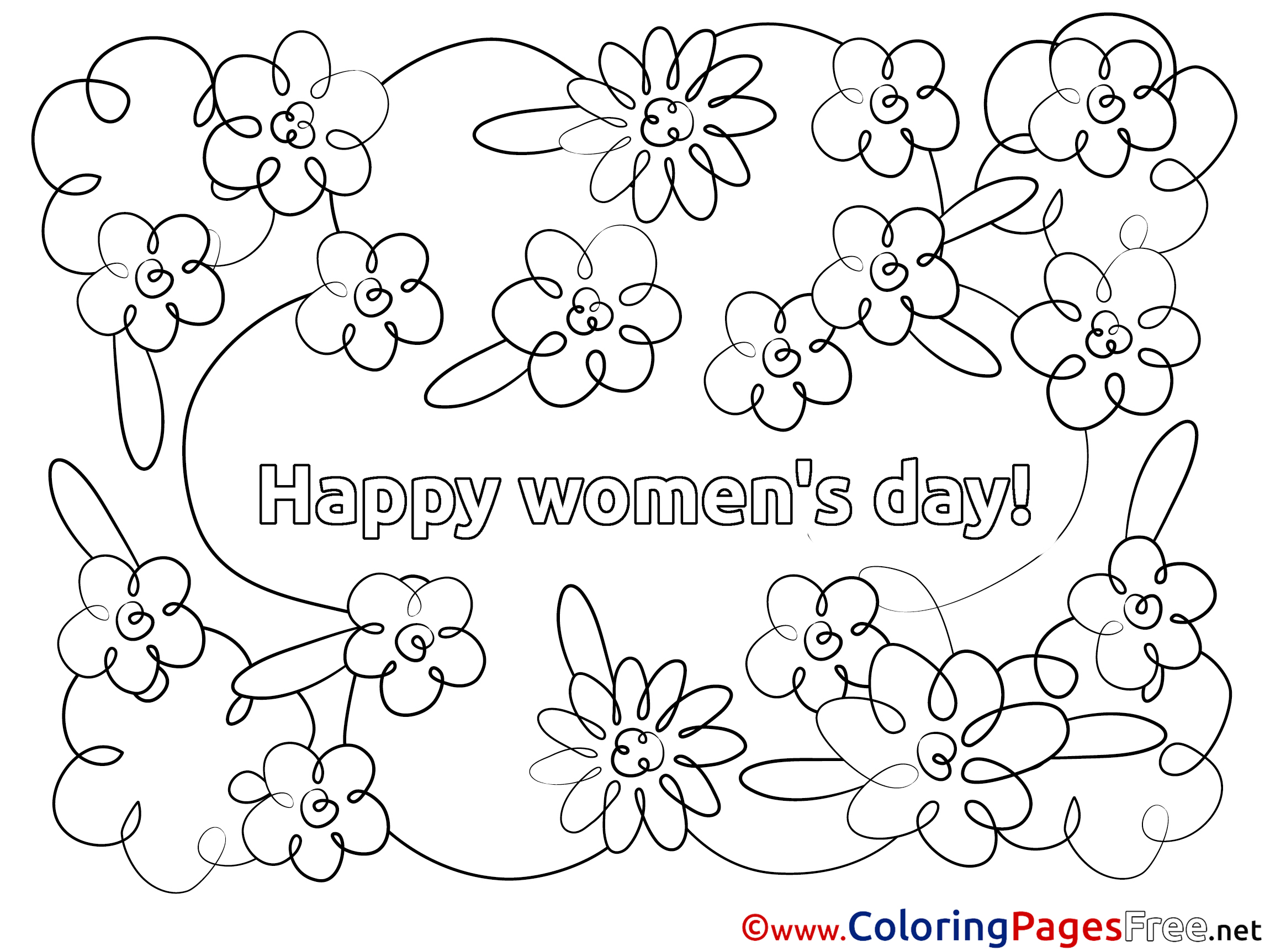 Download Happy Women's Day free Flowers Colouring Page