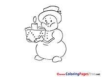 Cake Advent Colouring Sheet free Snowman