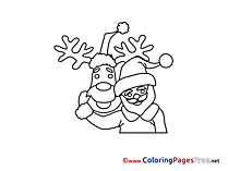 Friends Deer Santa Claus free Colouring Page Advent