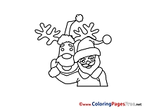Friends Deer Santa Claus free Colouring Page Advent