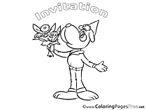 Bouquet Dog free Colouring Page Birthday