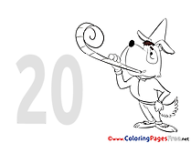 Dog 20 Years for Kids Birthday Colouring Page