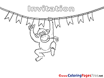 Monkey for Kids Birthday Colouring Page