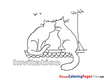 Roof Cats free Colouring Page Birthday