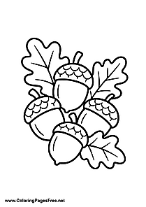 Acorns with Leaves Autumn Coloring Page
