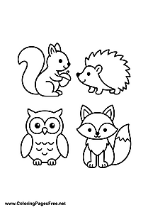 Autumn Animals Coloring Page for Kids