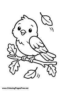 Autumn Bird Coloring Page with Leaves