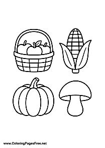 Autumn Harvest Coloring Page with Pumpkin and Corn