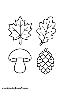 Autumn Leaf Mushroom Pumpkin Acorn Coloring Page