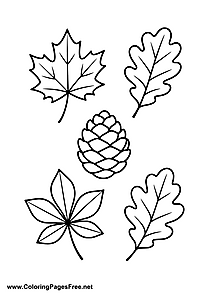 Autumn Leaves and Acorn Coloring Page