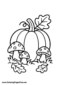 Autumn Pumpkin with Leaves Coloring Page