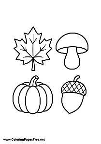 Autumn Symbols Coloring Page Leaf Mushroom Pumpkin Acorn