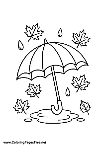 Autumn Umbrella with Leaves Coloring Page
