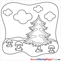 Clouds Mushrooms Kids free Coloring Page