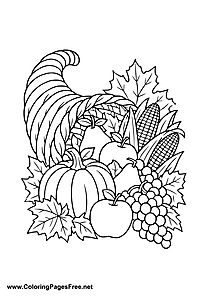 Cornucopia with Autumn Harvest Coloring Page