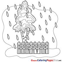 Fence Rain Colouring Page printable free