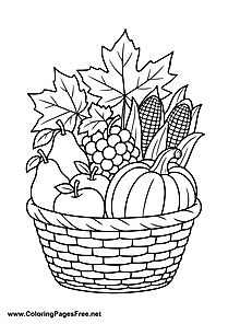 Harvest Basket with Autumn Fruits Coloring Page