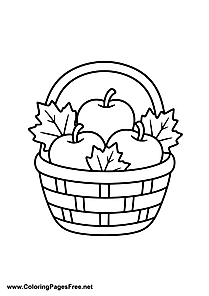 Harvest Basket with Pumpkin and Autumn Leaves Coloring Page