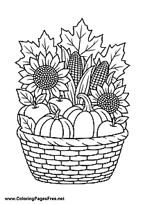 Harvest Basket with Sunflowers Coloring Page
