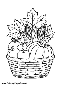 Harvest Basket with Vegetables and Leaves Coloring Page